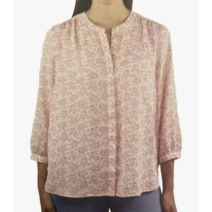 Jachs Girlfriend 3/4 Sleeve Print Blouse V Neck Hidden Front Buttons Size S